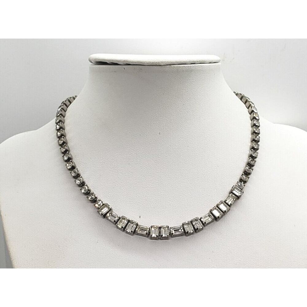 Vintage Rhinestone Choker Necklace 1940s Elegant Formal Retro designer Crystal